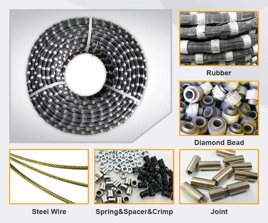 11.5mm Rubber Fixed Diamond Wire Rope Concrete Cutting Wire Saw Used on Hydraulic and Electrict Diamond Wire Saw