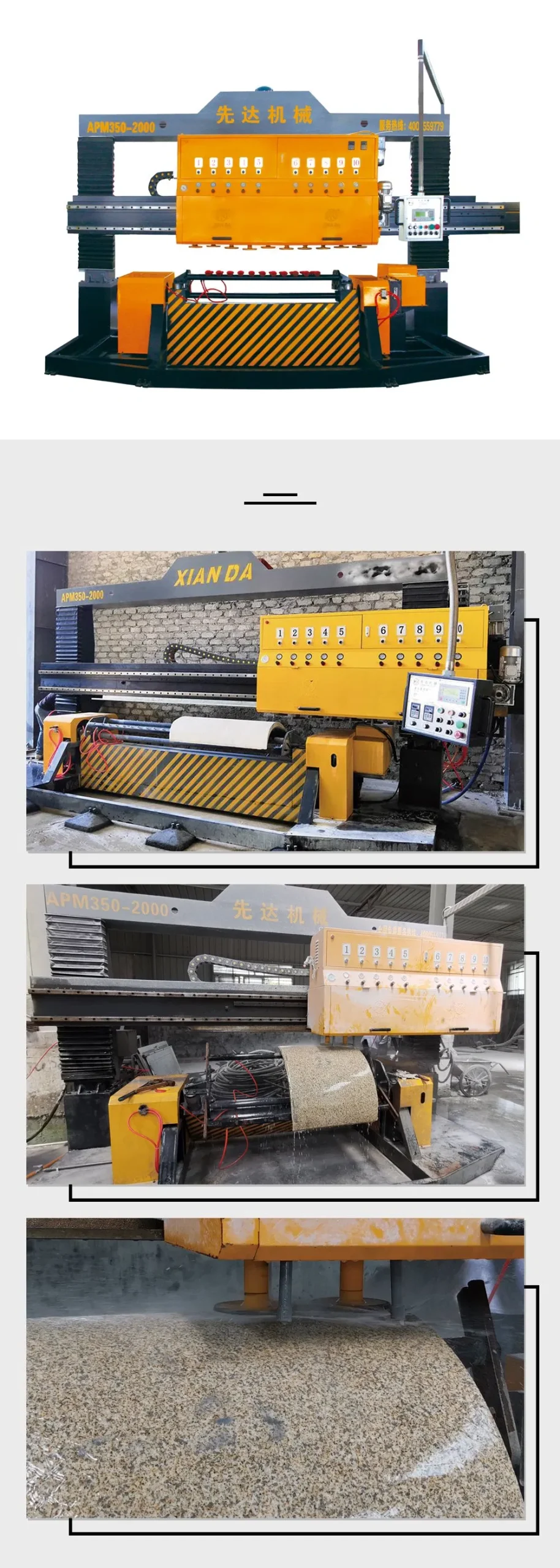 Xianda Machinery Circular Slab Polishing Machine PLC Control with 10 Gross Motor