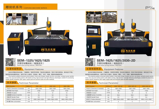 Xianda Planar Stone Carving Machine Stone Cutting Machinesem Sem-1325/1625/1825