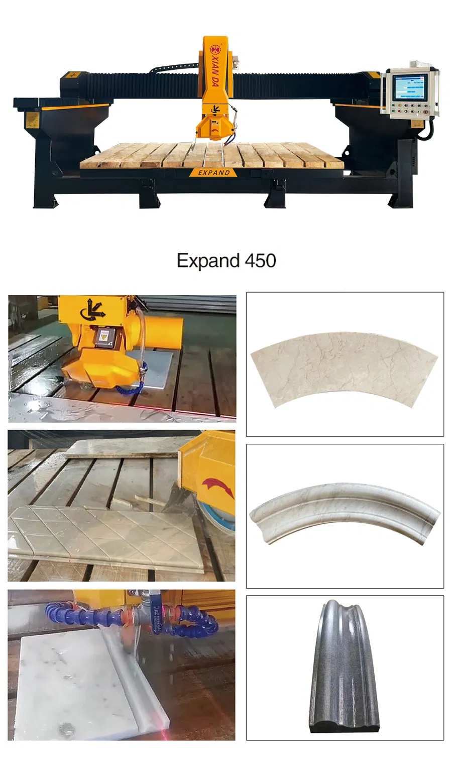 4 Axis CNC Bridge Saw Cutter Machine for Cutting Milling Drilling Processing Stone Granite Marble Quartz Kitchen Countertop Slab Tile Sink Cutout
