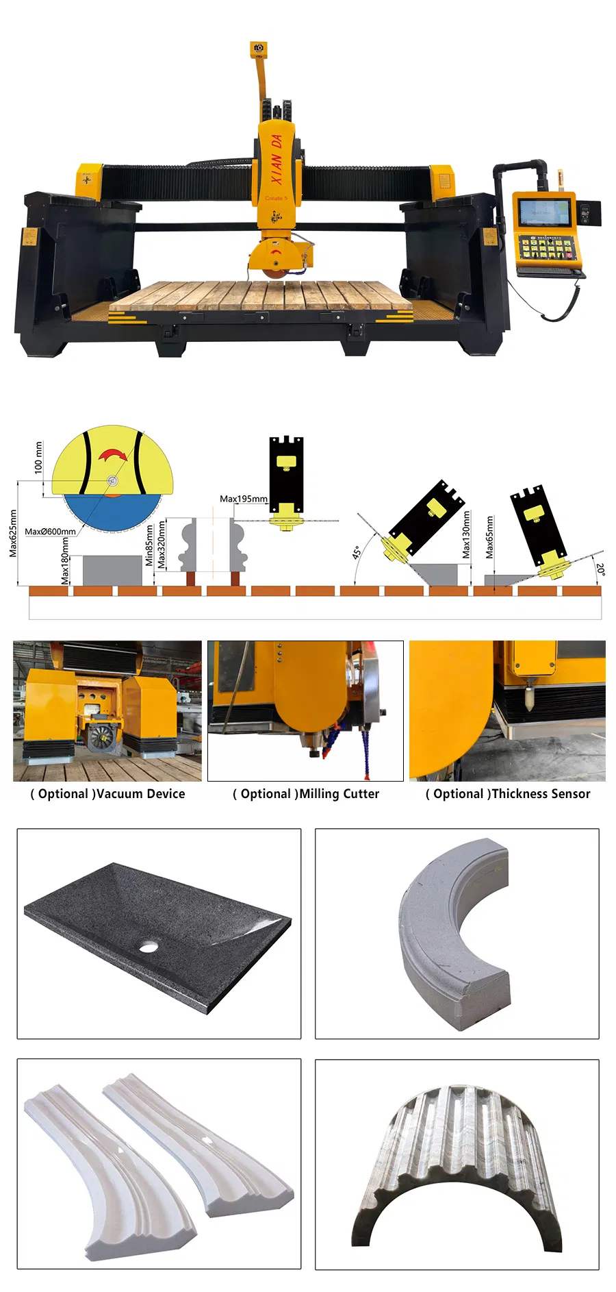 5-Axis Bridge Saw Cutting Machine Granite and Marble Cutting Machine