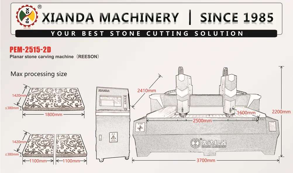 Planar Stone Carving Machine Sculpture for Processing Marble Granite (REESON) Pem-2515-2D/3D