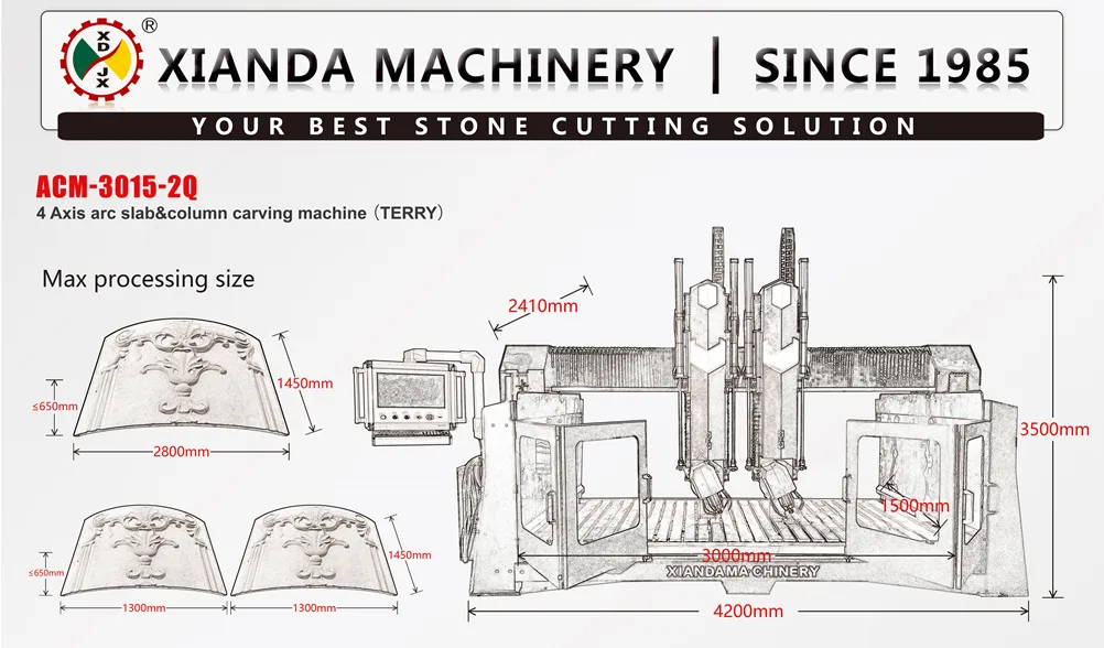 Xianda 4 Axis Arc Slab&Column Carving Machine for Engraving Marble Granite